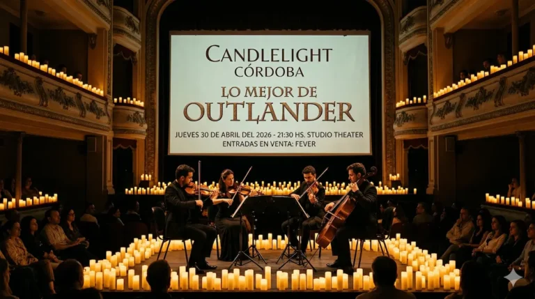 Cuarteto de cuerdas tocando música de Outlander a la luz de las velas Candlelight Córdoba, Studio Theater.en