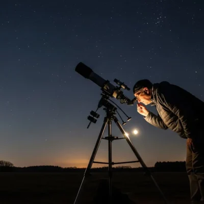 Personas usando telescopios en el Astrotaller gratuito del Museo de Ciencias Naturales en Córdoba.