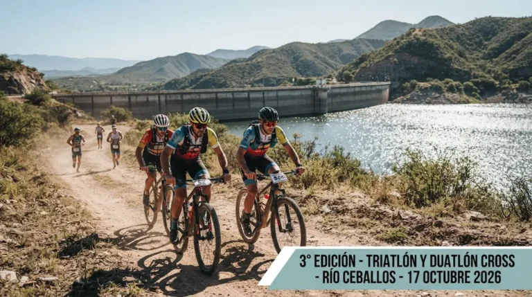 Competidores en bicicleta durante la carrera de Triatlón y Duatlón Cross en Río Ceballos Córdoba